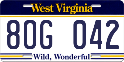 WV license plate 8OG042