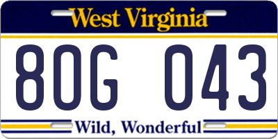WV license plate 8OG043