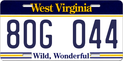 WV license plate 8OG044