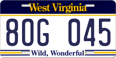 WV license plate 8OG045