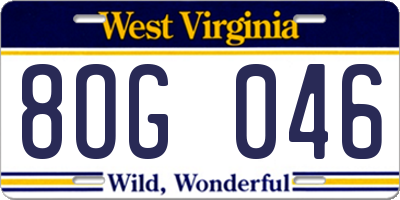 WV license plate 8OG046