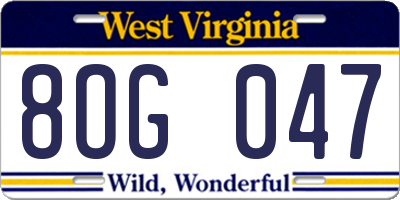 WV license plate 8OG047