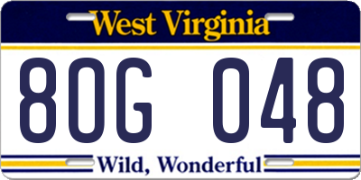 WV license plate 8OG048