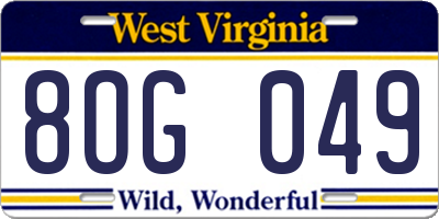 WV license plate 8OG049