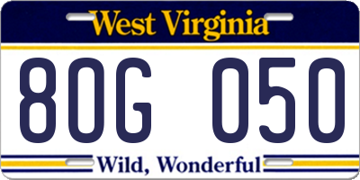 WV license plate 8OG050