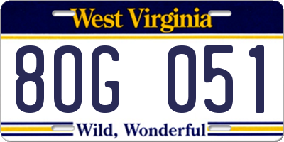 WV license plate 8OG051