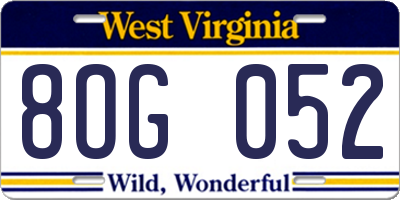 WV license plate 8OG052