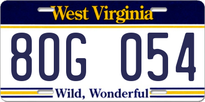 WV license plate 8OG054