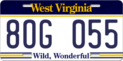 WV license plate 8OG055