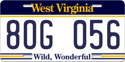 WV license plate 8OG056