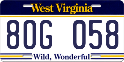WV license plate 8OG058