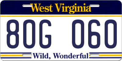 WV license plate 8OG060