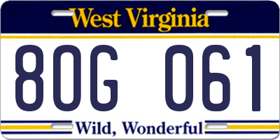 WV license plate 8OG061