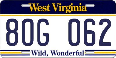 WV license plate 8OG062