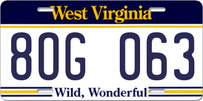 WV license plate 8OG063