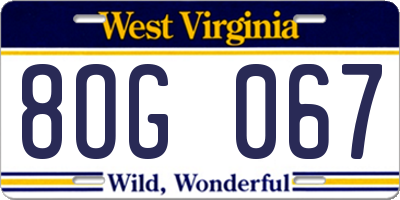 WV license plate 8OG067