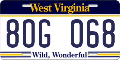 WV license plate 8OG068