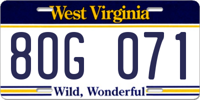 WV license plate 8OG071