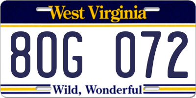 WV license plate 8OG072