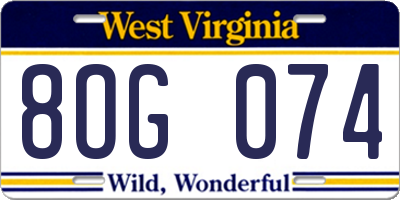 WV license plate 8OG074