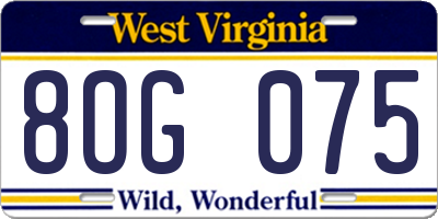 WV license plate 8OG075