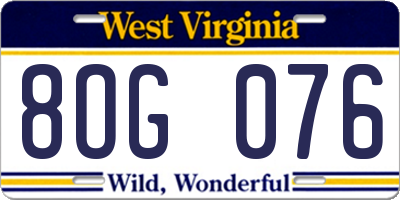 WV license plate 8OG076
