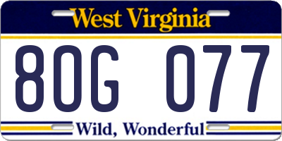WV license plate 8OG077