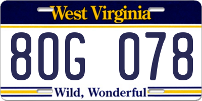 WV license plate 8OG078