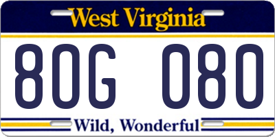 WV license plate 8OG080