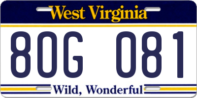 WV license plate 8OG081
