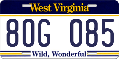 WV license plate 8OG085