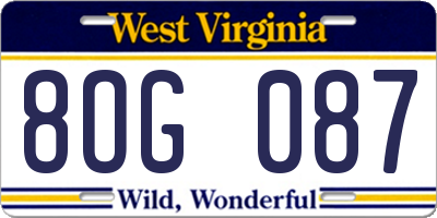 WV license plate 8OG087