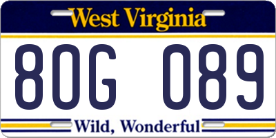 WV license plate 8OG089