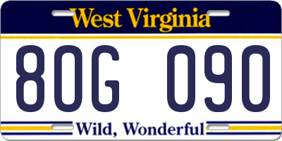 WV license plate 8OG090