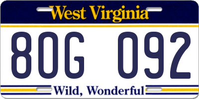 WV license plate 8OG092