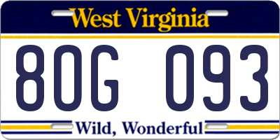 WV license plate 8OG093