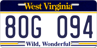 WV license plate 8OG094