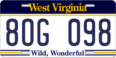 WV license plate 8OG098