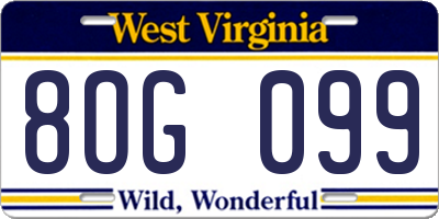 WV license plate 8OG099