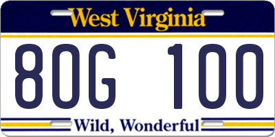 WV license plate 8OG100