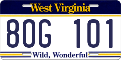 WV license plate 8OG101