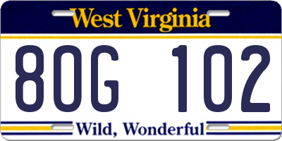 WV license plate 8OG102