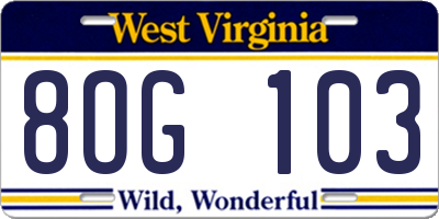 WV license plate 8OG103