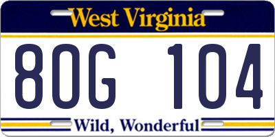 WV license plate 8OG104
