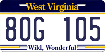 WV license plate 8OG105