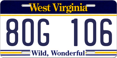 WV license plate 8OG106