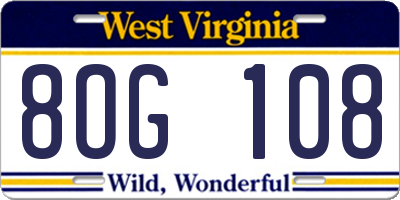 WV license plate 8OG108