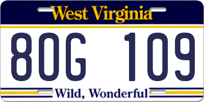 WV license plate 8OG109