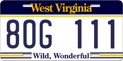 WV license plate 8OG111