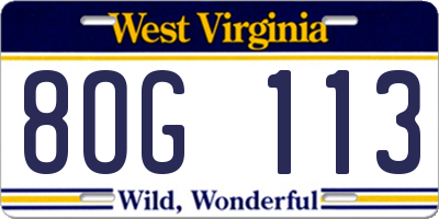WV license plate 8OG113